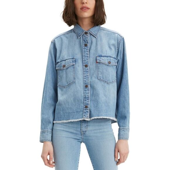 LEVI'S Daniela Snap Button Front Fringe Hem Shacket Top XXL - Picture 1 of 10